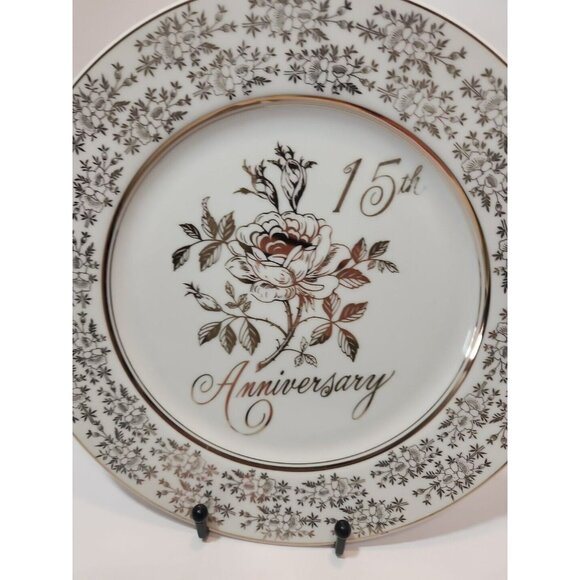 Vintage Norcrest Gold Floral 15th Anniversary Collector Plate Great Gift Couples - Picture 6 of 10
